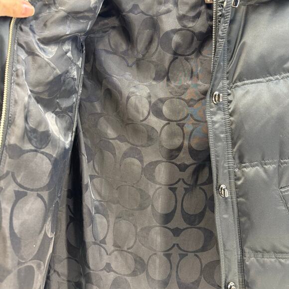 Coach Winter Coat Women's Black S 90% Down Fur Lined Hood Quiet Luxury EUC - Picture 4 of 11